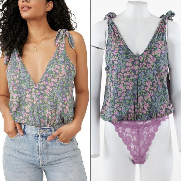 Free People Bare It All Tank Bodysuit in Slate - Picture 1 of 5